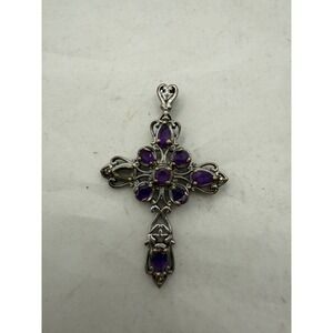 Ornate Amethyst Cross Pendant Sterling Silver Religious Jewelry